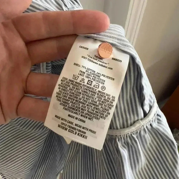 809 Ted Baker stripped blue white lace detail midi dress size 4 - Picture 11 of 14